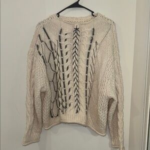 Topshop Cream and Black Cable Knit Crew Neck Sweater